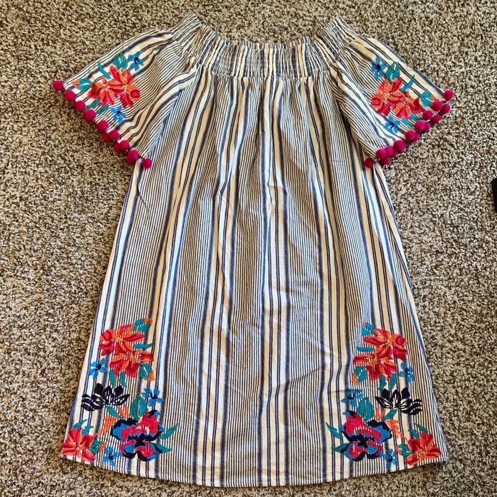 THML size S Striped Skirt with Floral Embroidery and Pom Poms - Picture 6 of 7